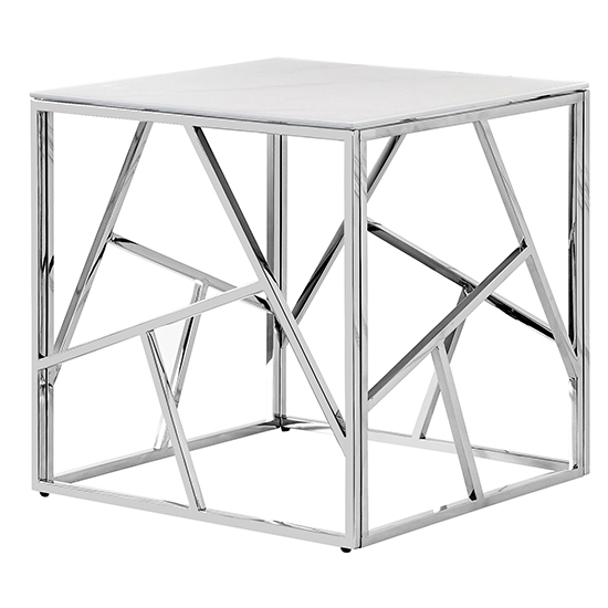 Product photograph of Egton Marble Effect Glass Top Side Table In White And Grey from Furniture in Fashion