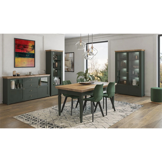 Eilat Extendaing Wooden Dining Table In Green