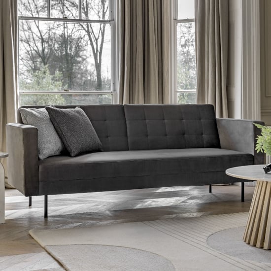 Read more about Eilat fabric 3 seater sofa bed with black legs in grey