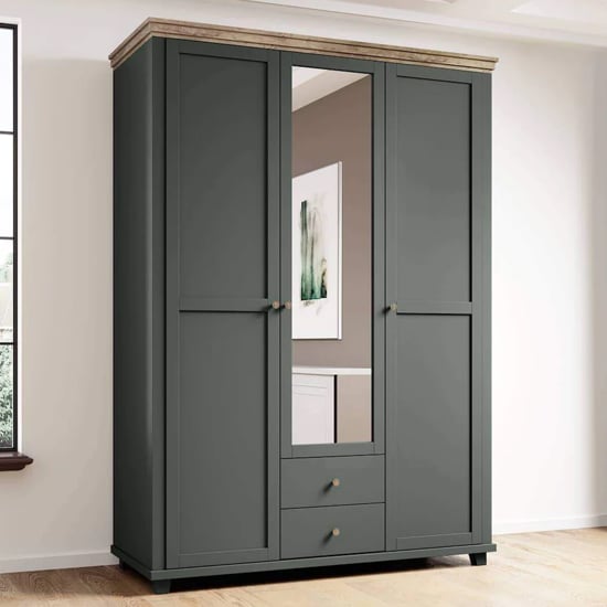 Product photograph of Eilat Mirrored Wardrobe With 3 Doors In Green from Furniture in Fashion