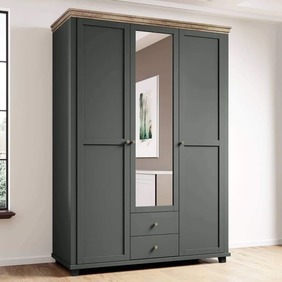 Read more about Eilat mirrored wardrobe with 3 doors in green