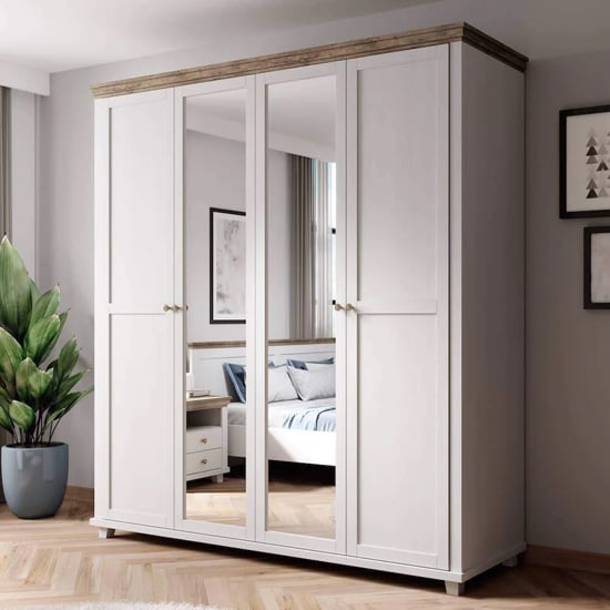 Product photograph of Eilat Mirrored Wardrobe With 4 Doors In Abisko Ash from Furniture in Fashion
