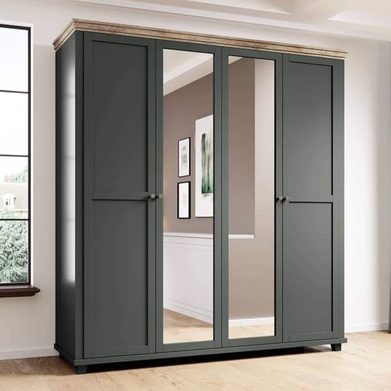 Product photograph of Eilat Mirrored Wardrobe With 4 Doors In Green from Furniture in Fashion