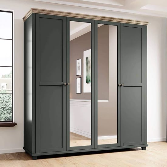 Read more about Eilat mirrored wardrobe with 4 doors in green