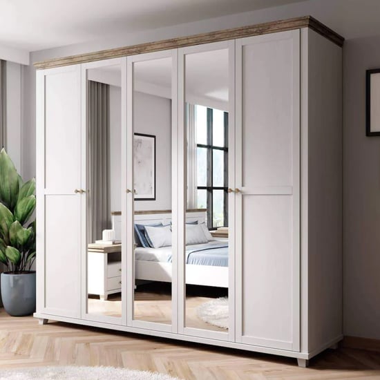 Product photograph of Eilat Mirrored Wardrobe With 5 Doors In Abisko Ash from Furniture in Fashion