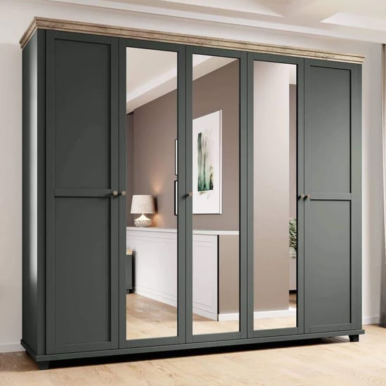 Product photograph of Eilat Mirrored Wardrobe With 5 Doors In Green from Furniture in Fashion