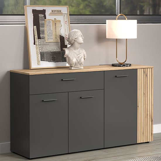 Product photograph of Eilat Wooden Sideboard In Anthracite And Evoke Oak from Furniture in Fashion