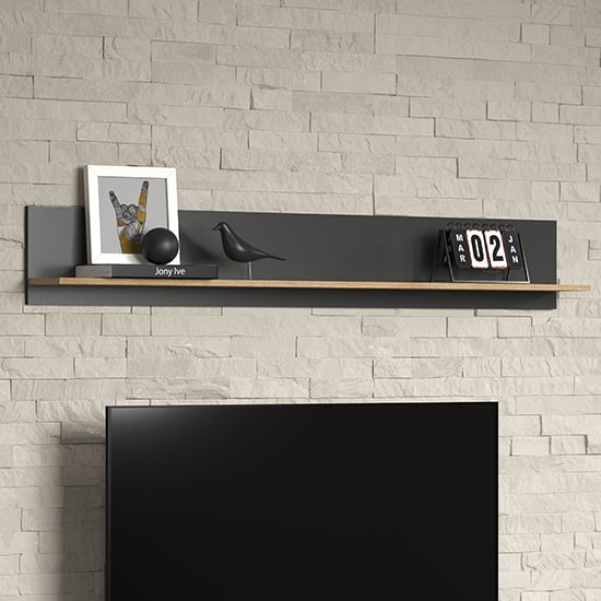Product photograph of Eilat Wooden Wall Shelf In Anthracite And Evoke Oak from Furniture in Fashion