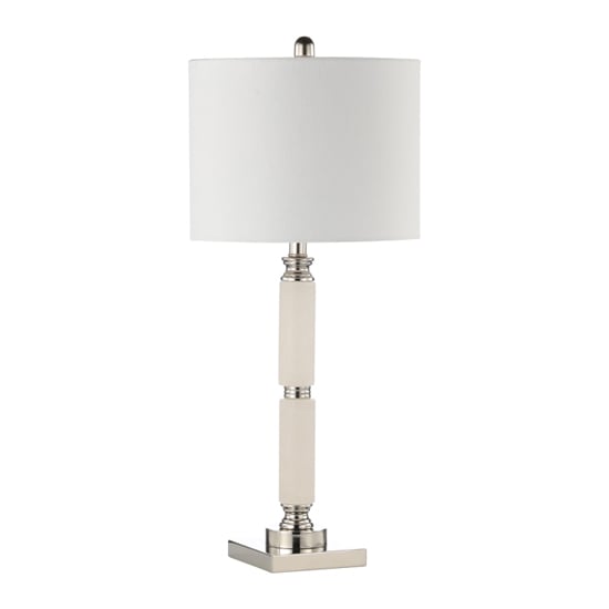 Product photograph of Eilat White Linen Shade Table Lamp With Clear Alabaster Base from Furniture in Fashion