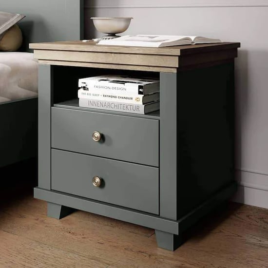 Read more about Eilat wooden bedside cabinet with 2 drawers in green