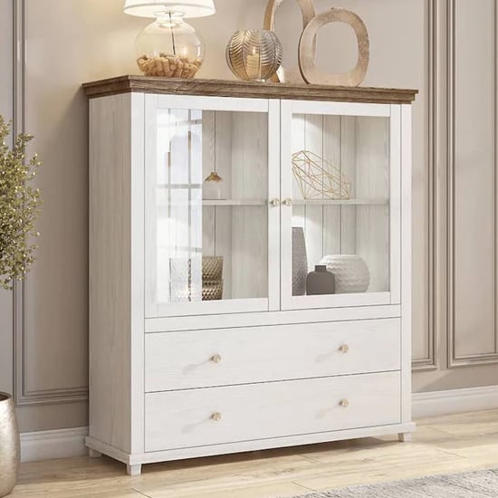 Eilat Wooden Display Cabinet 2 Doors In Abisko Ash With LED