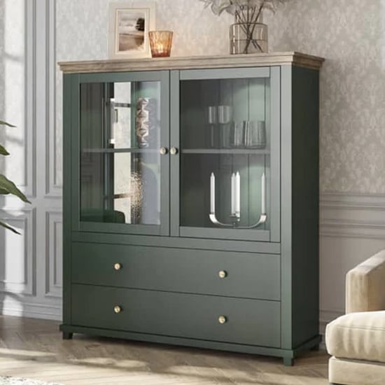 Eilat Wooden Display Cabinet 2 Doors In Green With LED