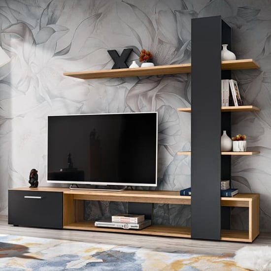 Eilat Wooden Entertainment Unit In Wotan Oak And Black