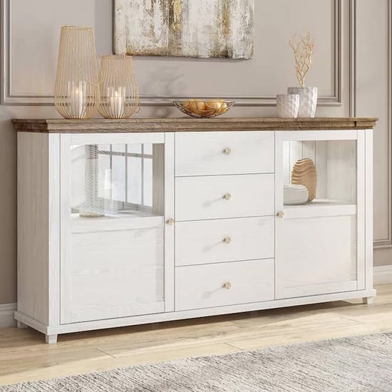 Eilat Wooden Sideboard 2 Doors 4 Drawers In Abisko Ash With LED