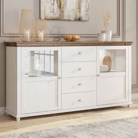 Read more about Eilat wooden sideboard 2 doors 4 drawers in abisko ash with led