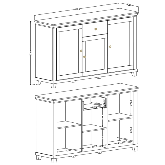 Eilat Wooden Sideboard With 3 Doors 1 Drawer In Abisko Ash