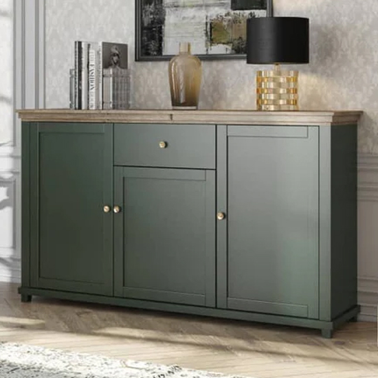 Product photograph of Eilat Wooden Sideboard With 3 Doors 1 Drawer In Green from Furniture in Fashion