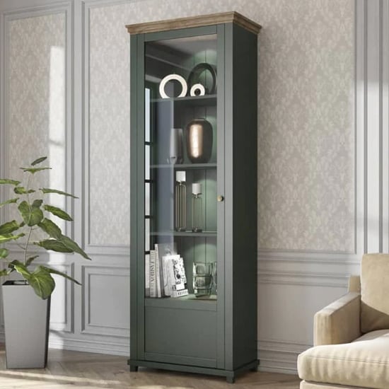 Eilat Wooden Tall Display Cabinet Left In Green And LED