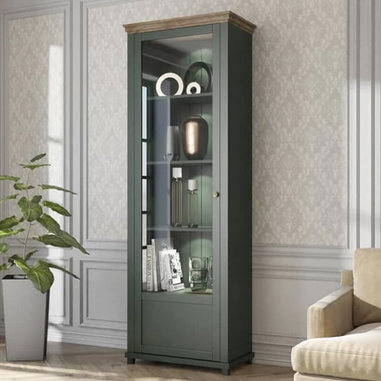 Read more about Eilat wooden tall display cabinet left in green and led