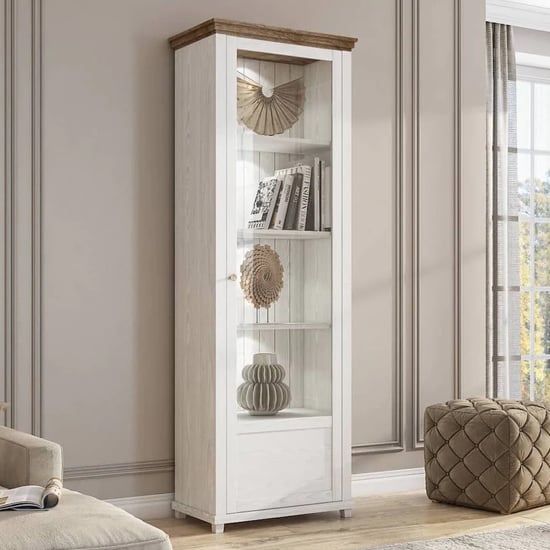 Eilat Wooden Tall Display Cabinet Right In Abisko Ash And LED