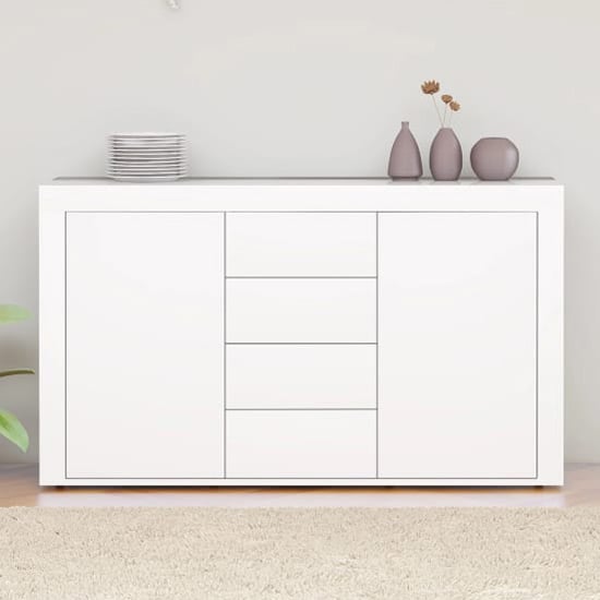 Einar High Gloss Sideboard With 2 Doors 4 Drawers In White