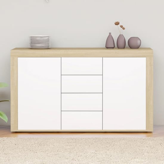 Einar Wooden Sideboard With 2 Doors 4 Drawers In White Oak_1