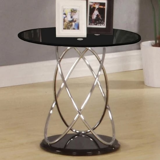Einav Black Glass Lamp Table Round With High Gloss Base