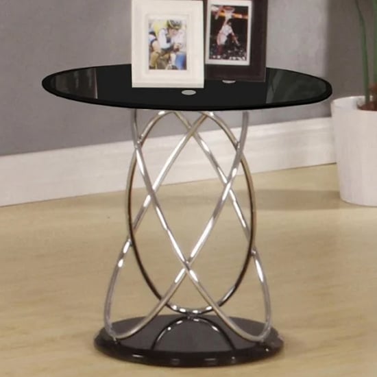 Product photograph of Einav Black Glass Lamp Table Round With High Gloss Base from Furniture in Fashion