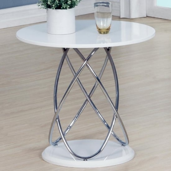 Product photograph of Einav High Gloss Lamp Table Round In White from Furniture in Fashion