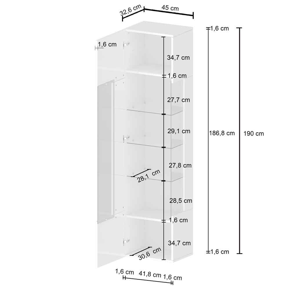 Eindhoven High Gloss Display Cabinet With 1 Glass Door In White