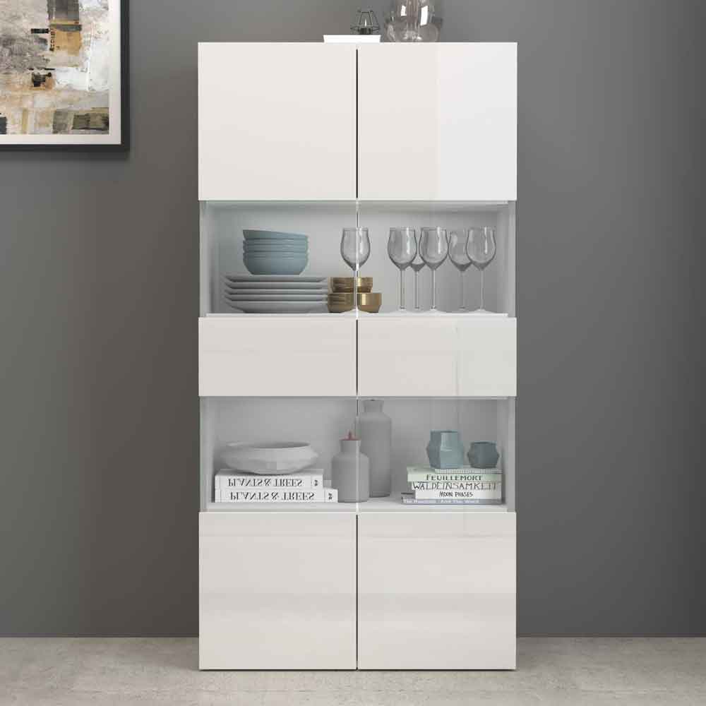 Eindhoven High Gloss Display Cabinet With 2 Glass Doors In White