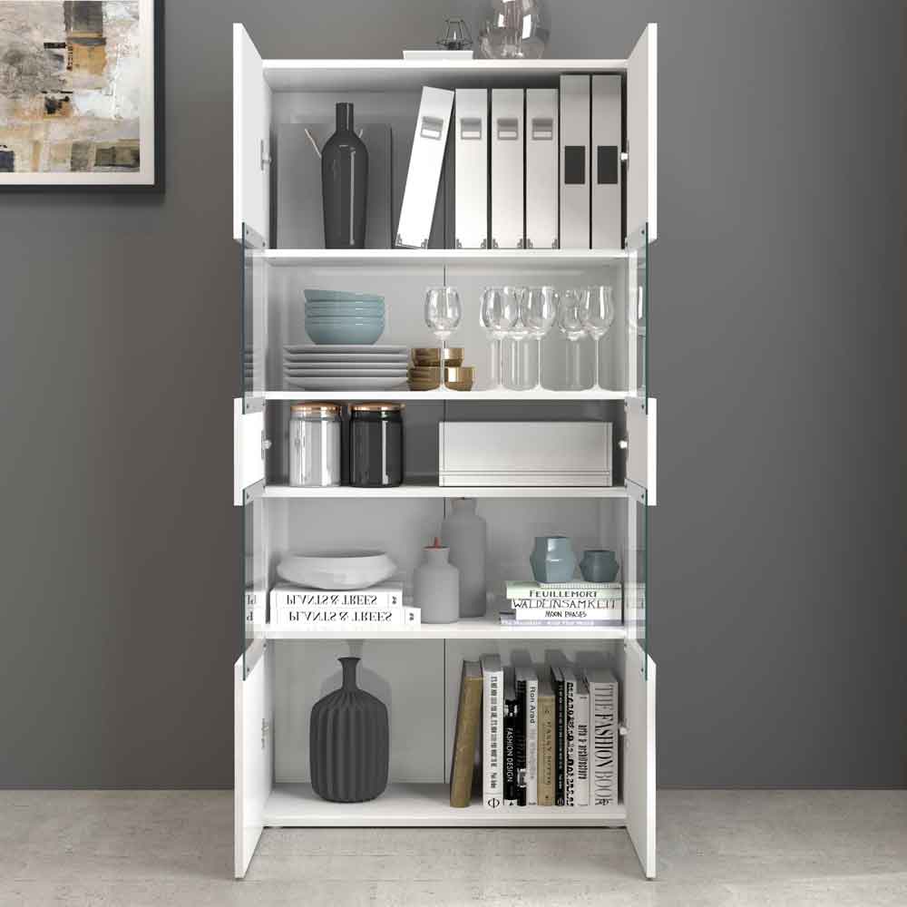 Eindhoven High Gloss Display Cabinet With 2 Glass Doors In White