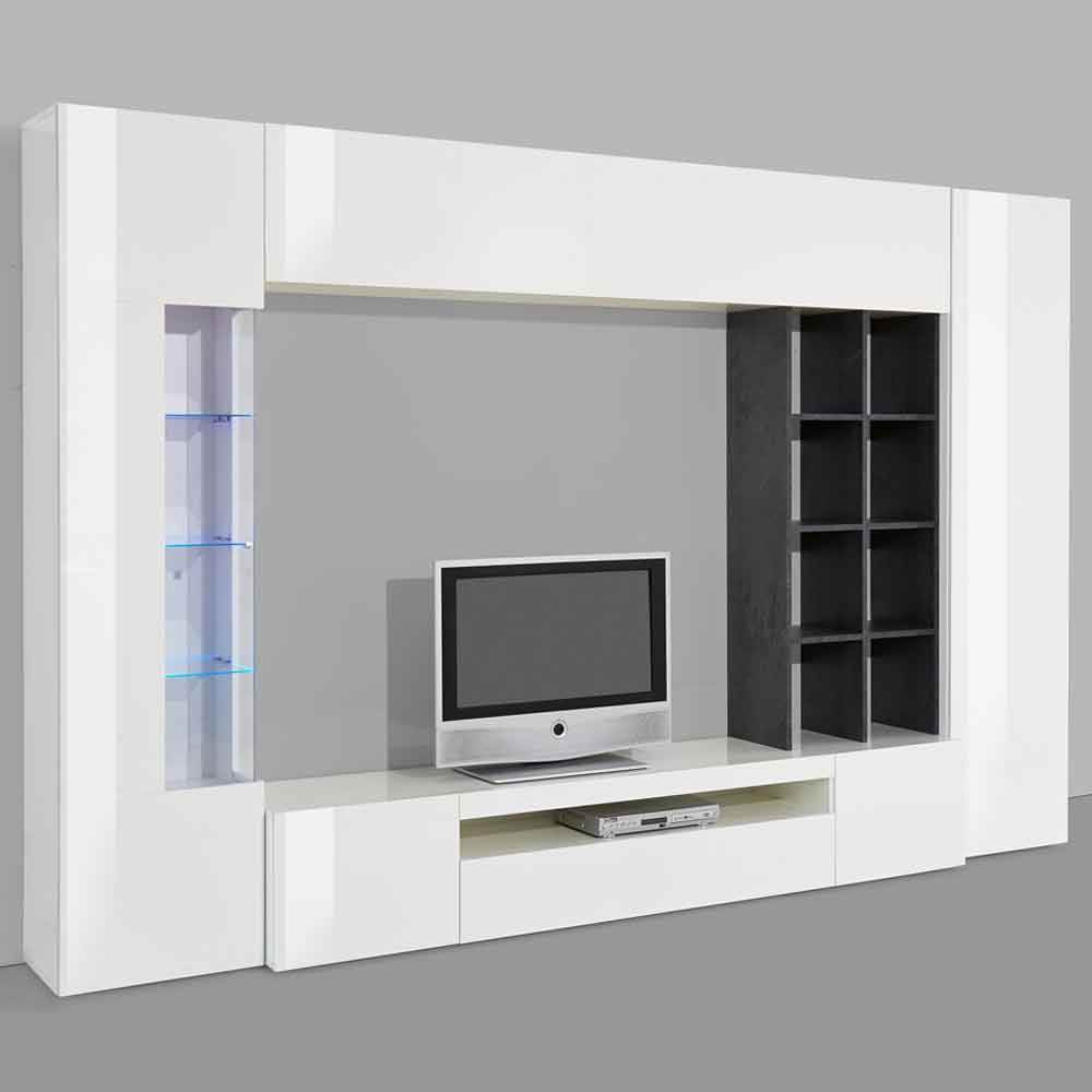 Eindhoven High Gloss Entertainment Unit With Bookcase In White And Report