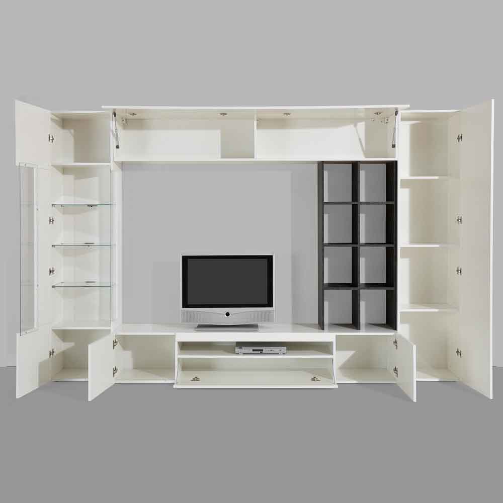 Eindhoven High Gloss Entertainment Unit With Bookcase In White And Report