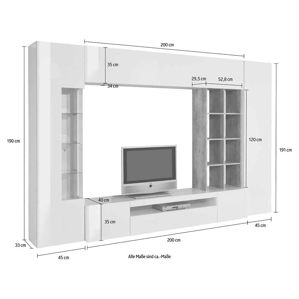 Eindhoven High Gloss Entertainment Unit With Bookcase In White And Report