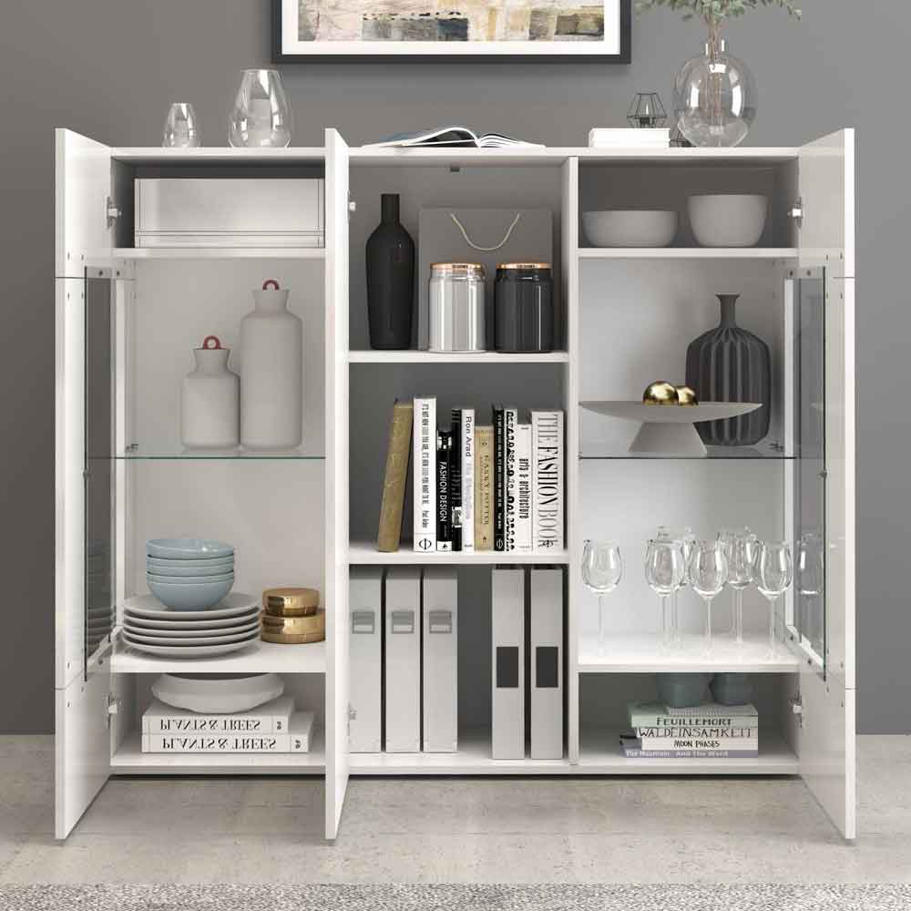 Eindhoven High Gloss Highboard With 3 Doors In White