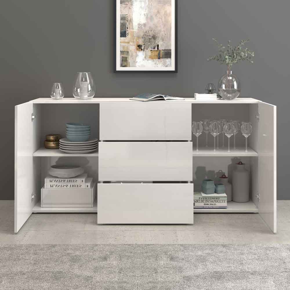 Eindhoven High Gloss Sideboard With 2 Doors 3 Drawers In White