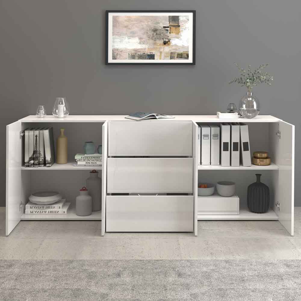 Eindhoven High Gloss Sideboard With 4 Doors 3 Drawers In White