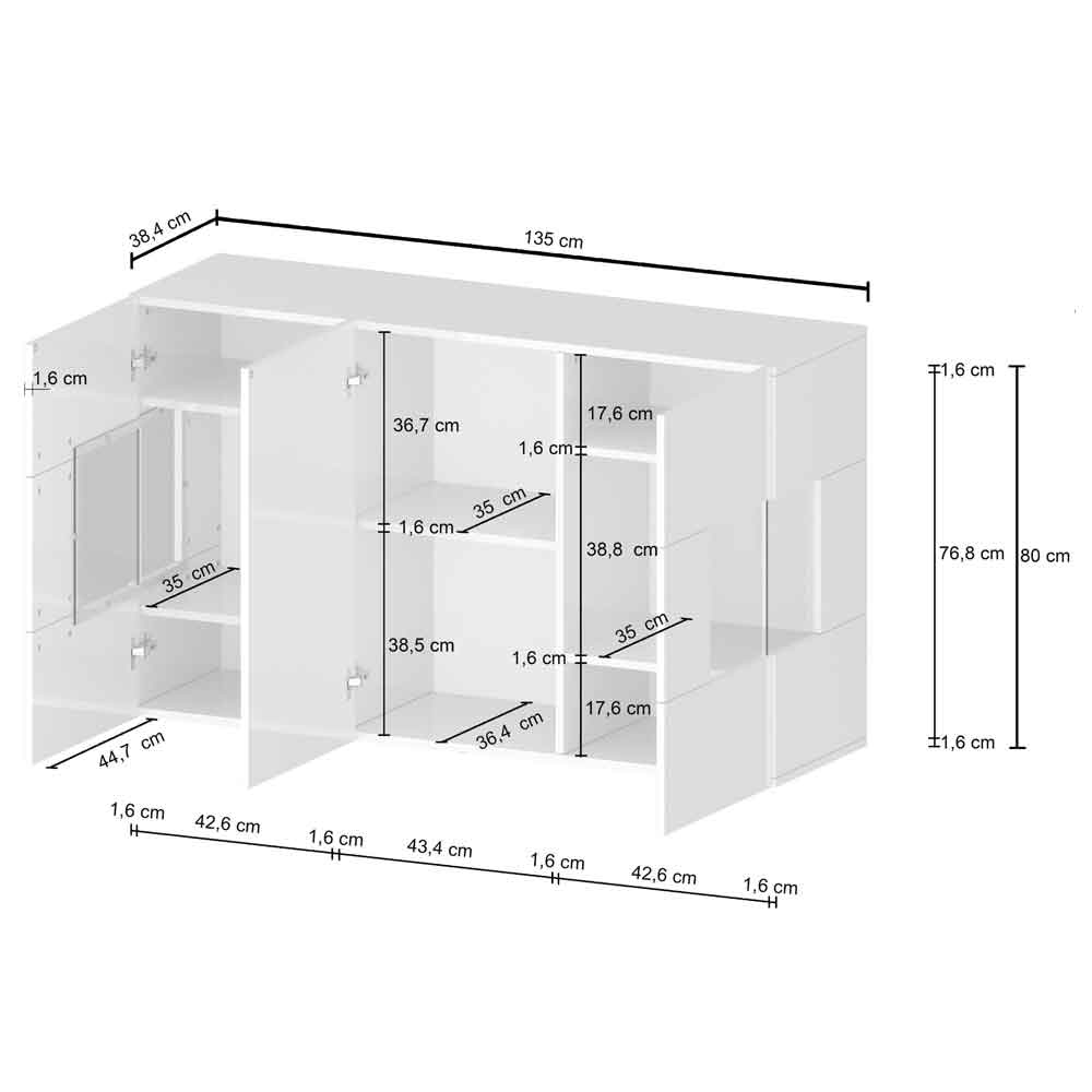 Eindhoven High Gloss Storage Cabinet With 3 Doors In White