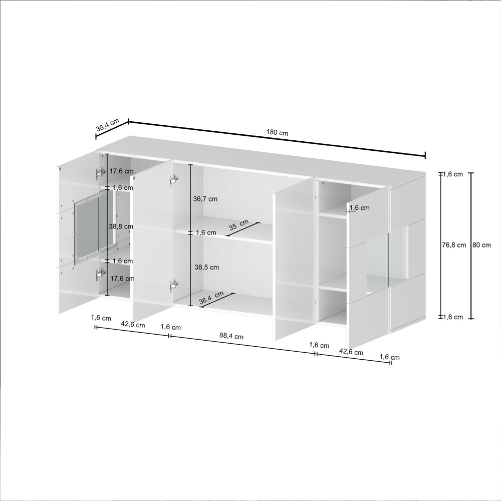 Eindhoven High Gloss Sideboard With 2 Glass Doors In White