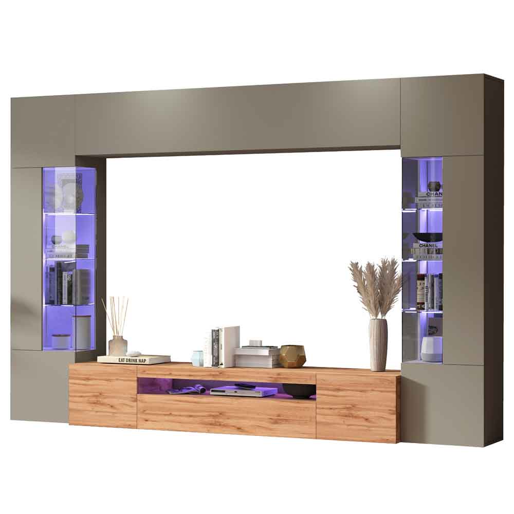 Eindhoven Wooden Entertainment Unit In Taupe And Wotan oak