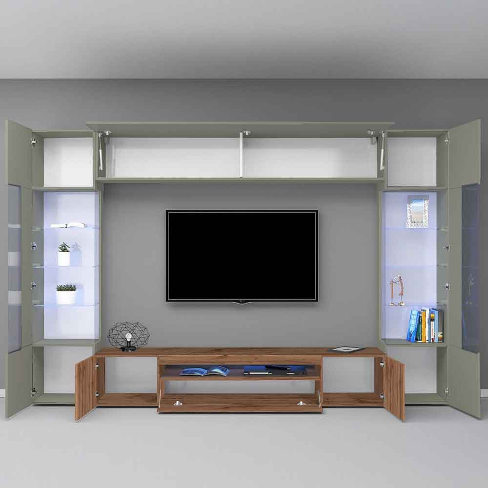 Eindhoven Wooden Entertainment Unit In Taupe And Wotan oak