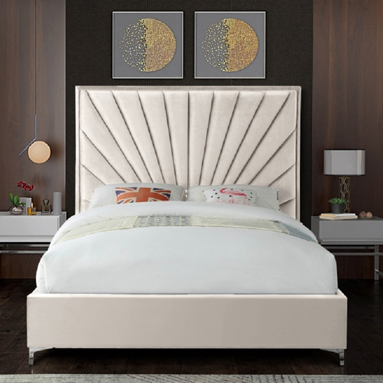 Einod Plush Velvet Upholstered Single Bed In Cream_2