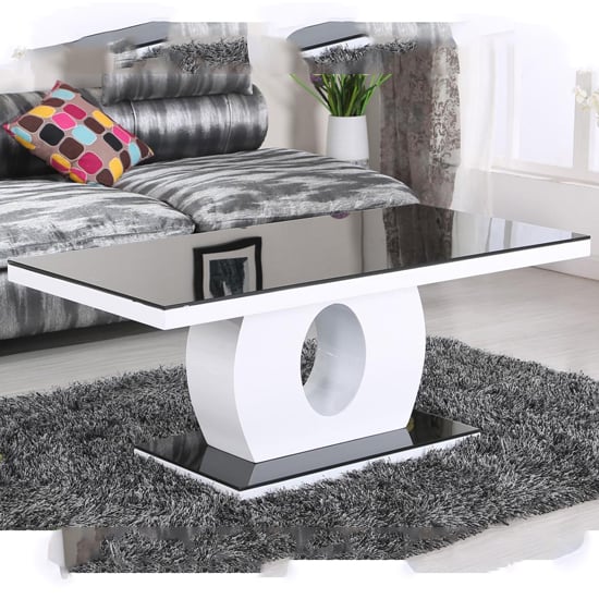 Photo of Eira black glass coffee table rectangular with white gloss base