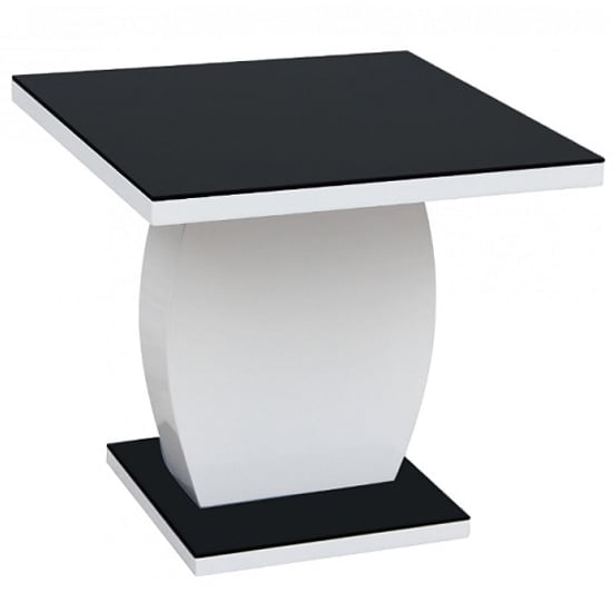 Photo of Eira black glass lamp table rectangular with white gloss base