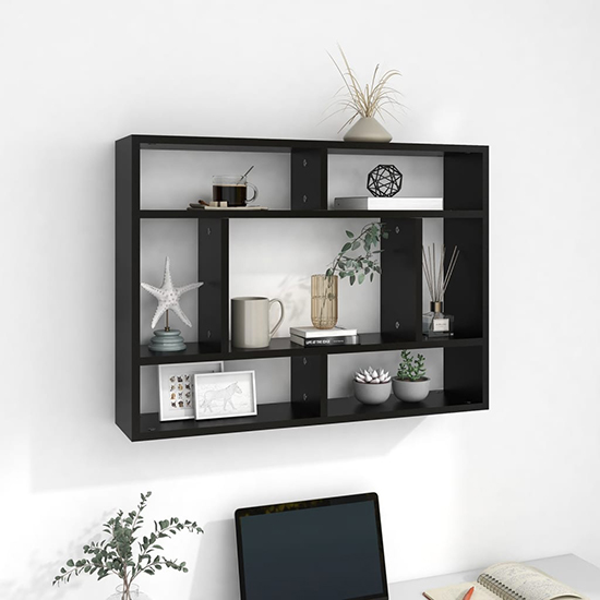 Photo of Eissa rectangular wooden wall shelf in black