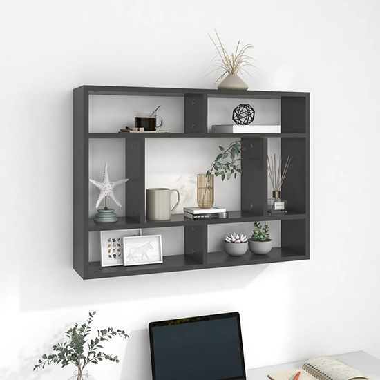 Eissa Rectangular Wooden Wall Shelf In Grey Furniture in Fashion