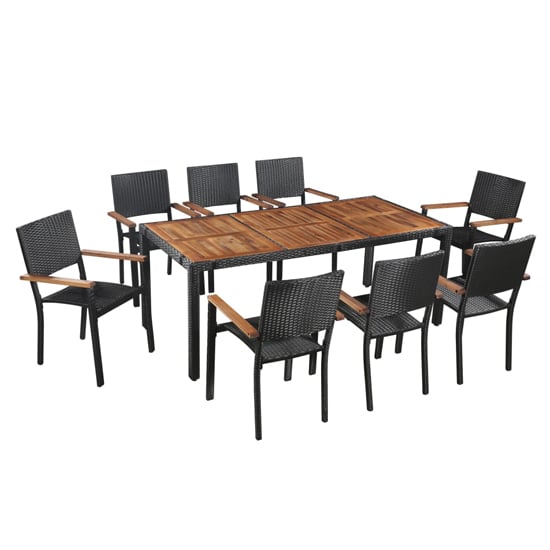 Product photograph of Ekani Outdoor 9 Piece Poly Rattan Dining Set In Brown And Black from Furniture in Fashion