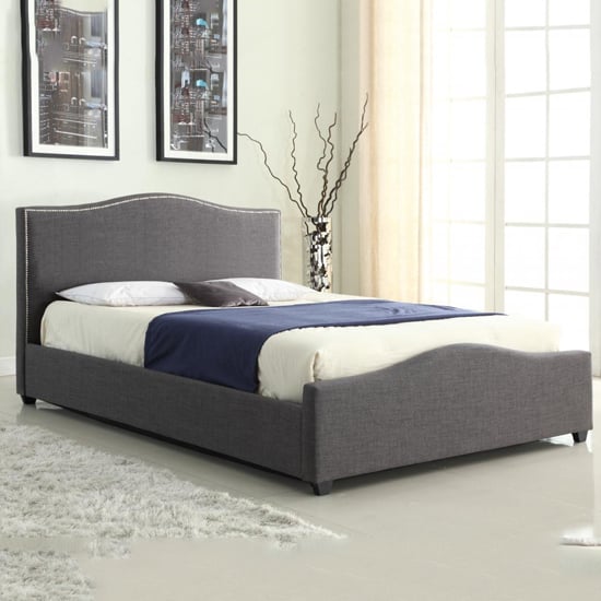 Photo of Ekanta linen fabric storage double bed in grey