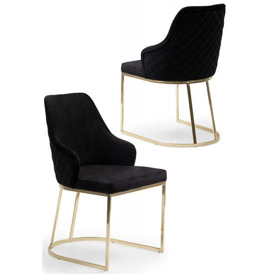 Ekko Black Velvet Dining Chairs With Gold Frame In Pair | FiF